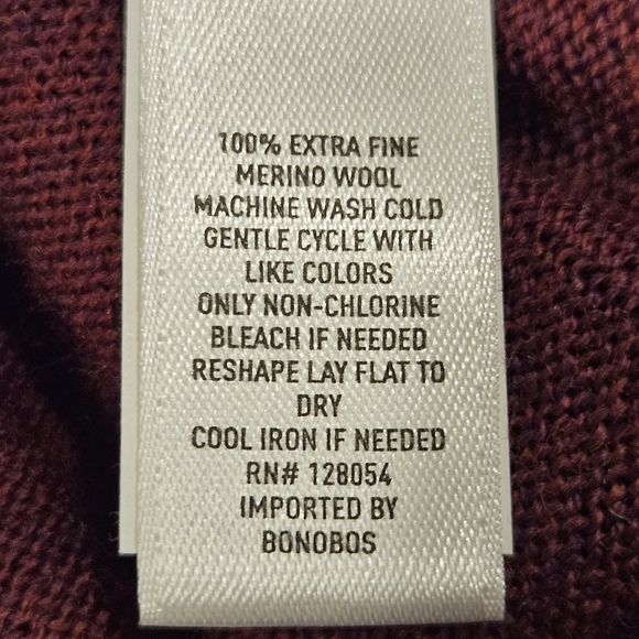 Bonobos SZ M Dark Red Merino Wool Pullover Crew Neck Sweater Long Sleeves - Picture 5 of 9